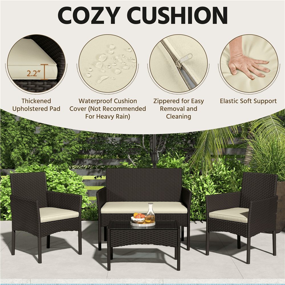 Renwick 4-Piece Outdoor Reception Set with Sofas and Coffee Table, Brown/Beige