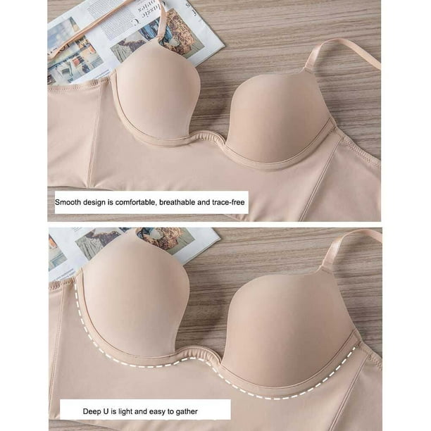Sexy Backless Bra U Shape Breathable Underwear Halter Push Up Simple Nude  Seamless Solid Color Soft Padded Lingerie 85C