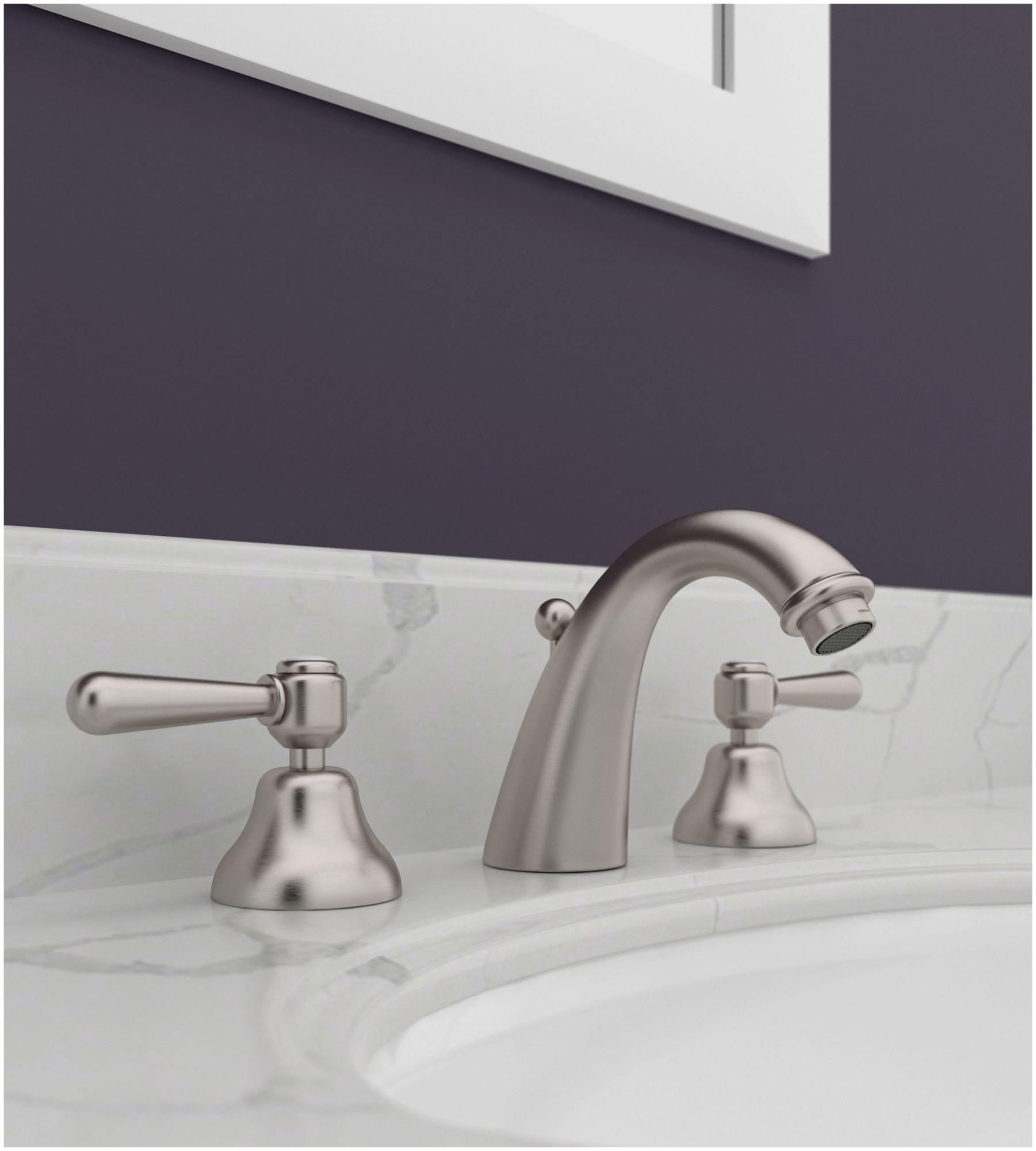Rohl Italian Bath Verona Three Hole Widespread Lavatory Faucet In Satin Nickel With Metal Levers Pop-Up And Tapered "C" Spout