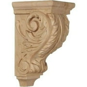 Ekena Millwork 3 1/2"W x 4"D x 7"H Small Acanthus Wood Corbel, Alder