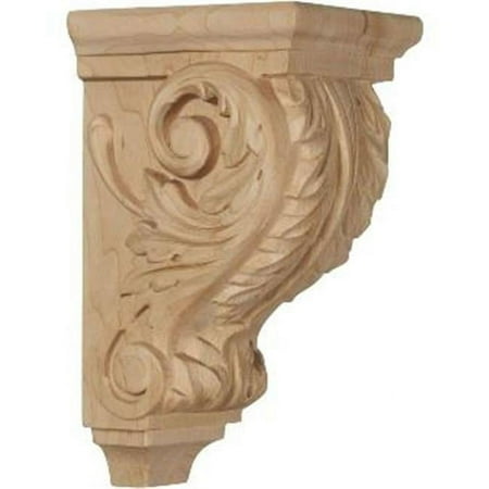 Ekena Millwork 3 1/2"W x 4"D x 7"H Small Acanthus Wood Corbel, Alder