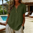 thumbnail image 5 of Womens Embroidered Tops Boho Peasant Gauze Blouses Short Sleeve Henley Tops Gauze Shirts Lightweight Linen Blouses For Women Summer Blouses For Women Peasant Tops For Women Green2 XL, 5 of 9