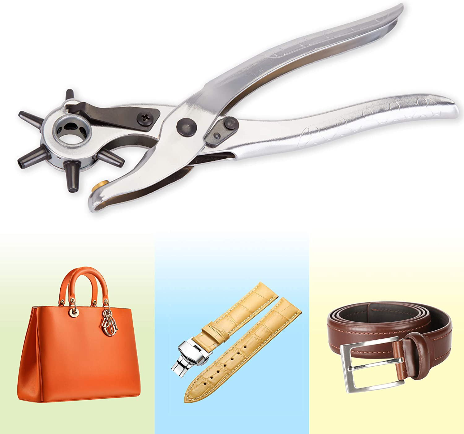  Revolving Leather Belt Hole Punch Plier, Eyelet and Snap  Setting Pliers Hand Puncher Tool Kit Great for Crafts, DIY, Belts, Dog  Collars, Watch Bands, Paper, Includes 100 Eyelet and 100