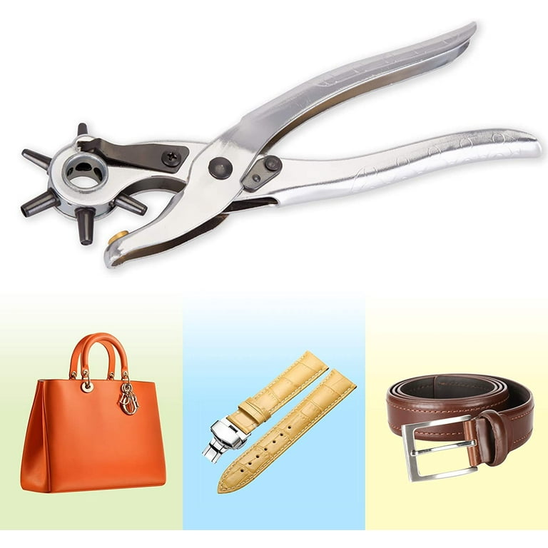 WUTA Revolving Leather Belt Hole Punch Plier Kit, Eyelet Puncher,DIY Tool  Set for Belts, Watch Bands, Straps, Dog Collars,Fabric