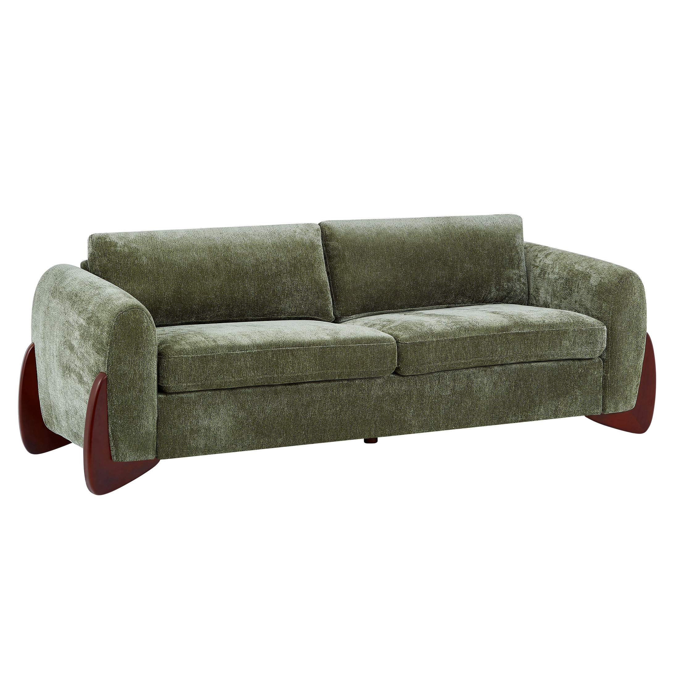 Christopher Knight Home 89" Chenille Upholstered Sofa, 3-Seat Couch with Foam Cushions and Wood Legs, Olive Green