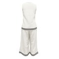 thumbnail image 4 of Womens Casual Two Piece Outfit Round Neck Sleeveless Top Elastic Waist Culotte Pants with Pockets Cotton Blend Vacation Set White L(L), 4 of 5