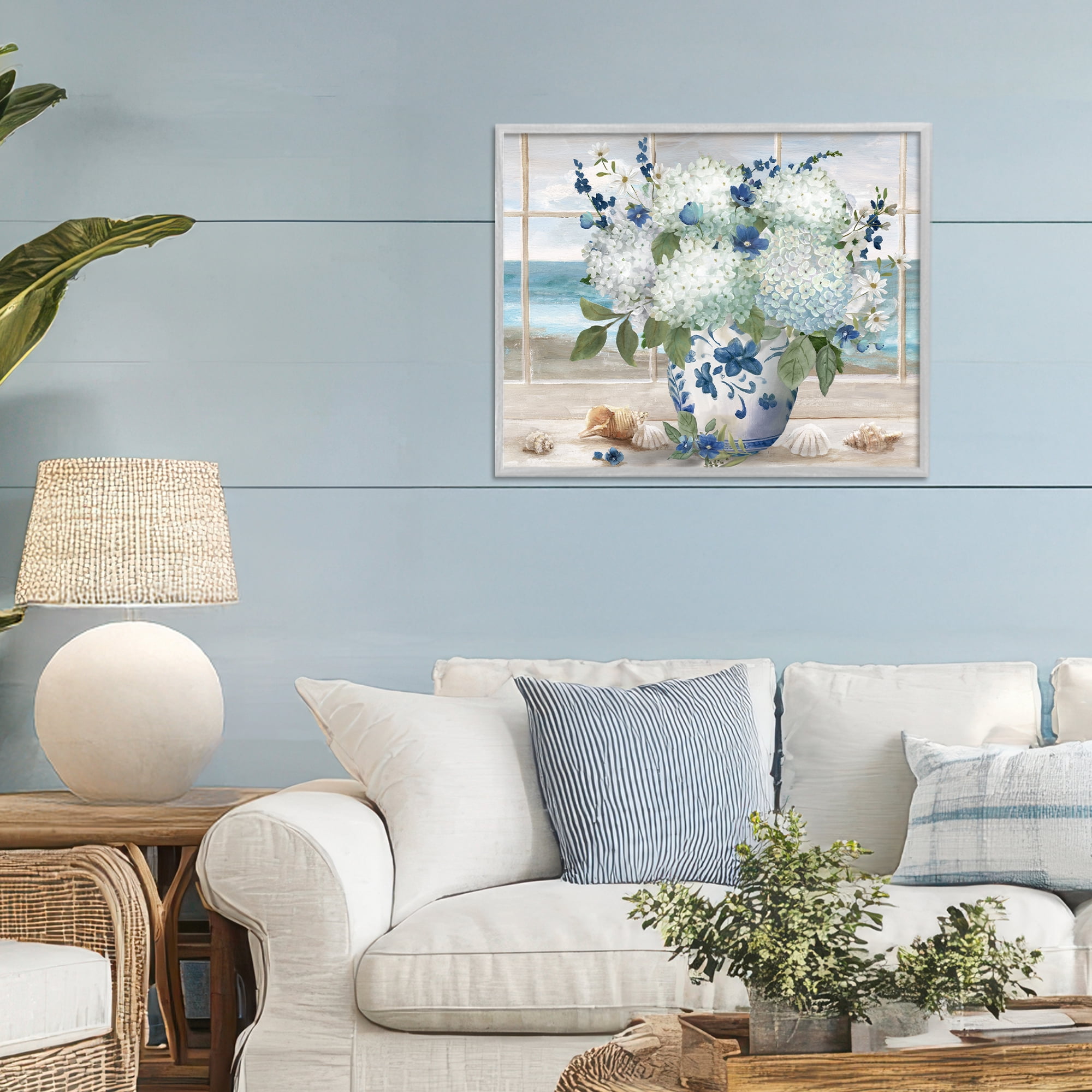 Stupell Industries Seaside Hydrangea Bouquet in Window Gray Framed Giclee Art, design by Nan