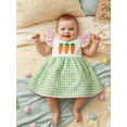 thumbnail image 4 of Miaouyo Toddler Baby Girl Easter Dress Flying Sleeve Crew Neck Carrot Embroidery Plaid Print A Line Dress, 4 of 9