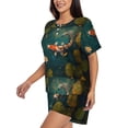 thumbnail image 2 of Fotbe Koi Pond Lilies Print Pajama Set for Women 2 Piece Loungewear Short Sleeve Tops and Shorts Set Soft Sleepwear-3X-Large, 2 of 7