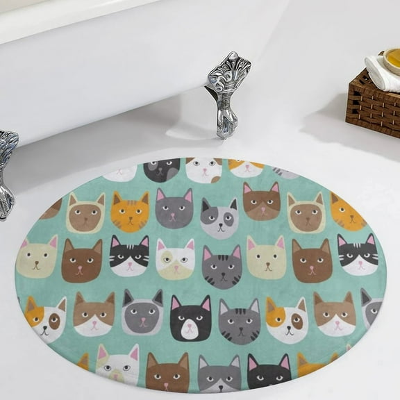 Cute Cats Face Round Carpet Circle Rug Outdoor Patio Area Rug Washable Large Area Rugs Hallway Room Decor Fitness Mats