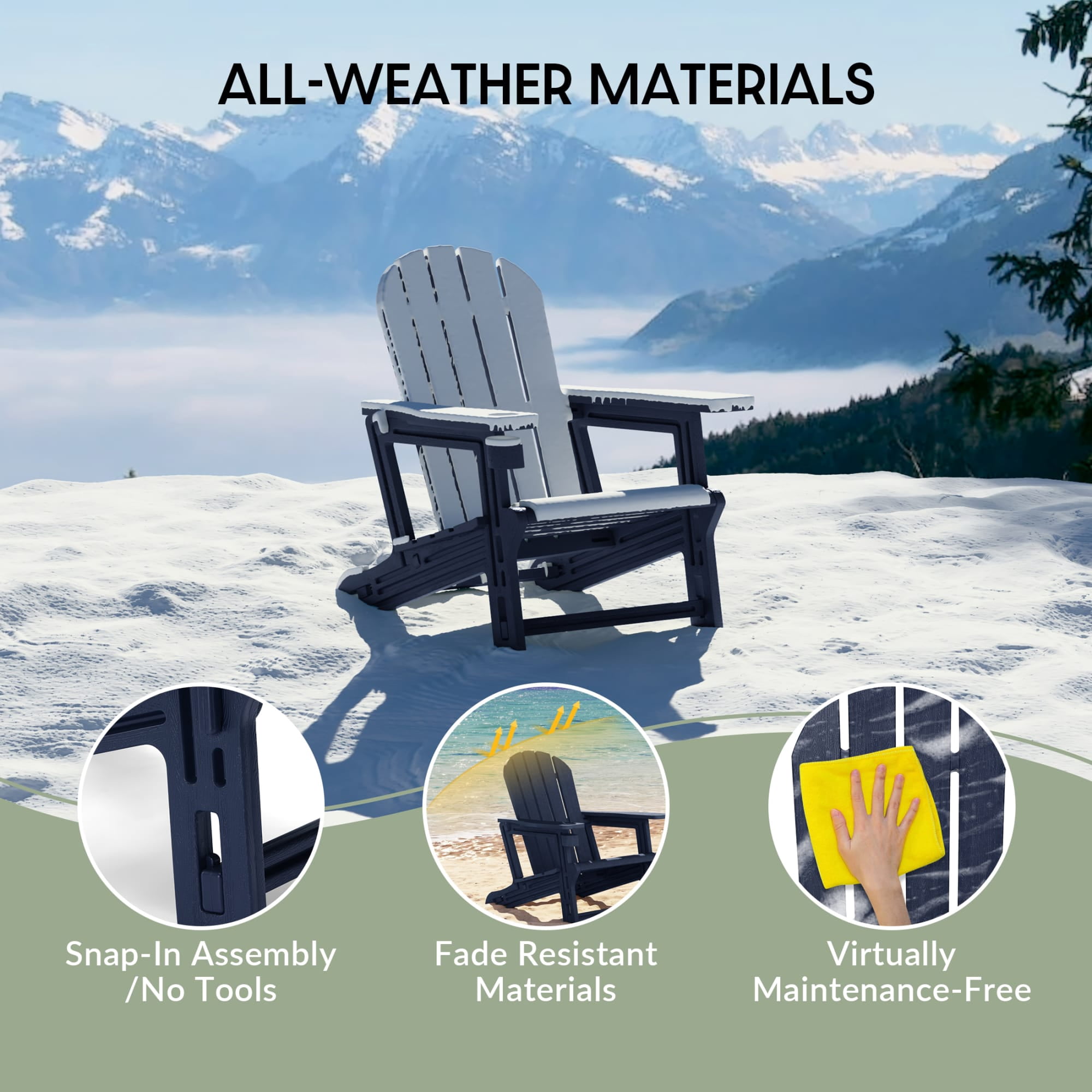WestinTrends Tool-Free Assembly Outdoor Patio HDPE Plastic Adirondack Chair with Cup Holder, Navy Blue