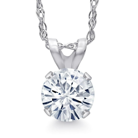 Gem Stone King 14K White Gold Moissanite Pendant Necklace for Women (0.50 Cttw, Round 5MM, with 18 inch Chain)