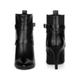 thumbnail image 5 of BLISSFUL STEP Women's Ankle Boost Faux Leather Pointed Toe Stiletto Heel Cross Strap Boots Black 6, 5 of 6