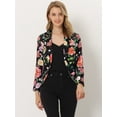 thumbnail image 3 of Chaqueta abierta de la chaqueta del traje de la cosecha del trabajo de la oficina del frente de las mujeres Negro Rojo-floral M, 3 of 6
