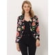thumbnail image 3 of Chaqueta abierta de la chaqueta del traje de la cosecha del trabajo de la oficina del frente de las mujeres Negro Rojo-floral L, 3 of 6