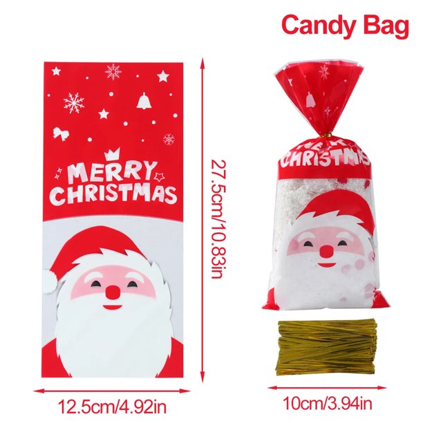Bolsa de dulces navideña para decoración del hogar, 25/50/100 piezas, para regalo de Navidad y Año Nuevo, 2023, 2024