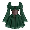thumbnail image 4 of Rggeeun Halloween for Women Renaissance Women Corset Dress Square Neck Long Sleeve Gothic Dress Daily Wear Stylish,Green,Xl, 4 of 5