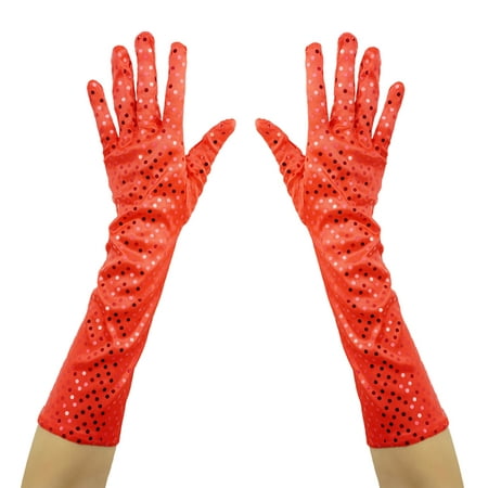 SeasonsTrading Red Shiny Sequin Gloves - Prom, Wedding, Evening Formal, Dance, Costume Party