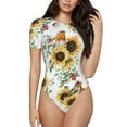 thumbnail image 1 of Fotbe Sunflowers Leaves And Birds Body de Mujer con Cuello Redondo y Mangas Cortas, Sin Mangas Ajustado, Suave, Cómodo y Básico-X-Large, 1 of 7