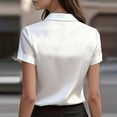 thumbnail image 5 of Liweisiy Women's Stain Silk Blouse Collared Short Sleeve Button Down Shirts Summer Dressy Bussiness Office Tops White S, 5 of 8