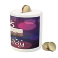 thumbnail image 3 of 65th Birthday Piggy Bank, Party Ceremony Art Cake Hand Writing Calligraphy Best Wishes, Ceramic Coin Bank Money Box for Cash Saving, 3.6" X 3.2", Blue Pink White, by Ambesonne, 3 of 4