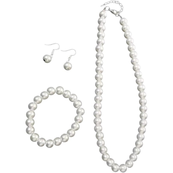 Zephyriana Classic Faux Pearl Jewelry Set Necklace Bracelet Earrings for Women Charm Pearl Jewelry Set Valentine's Day Party Wedding Decorations