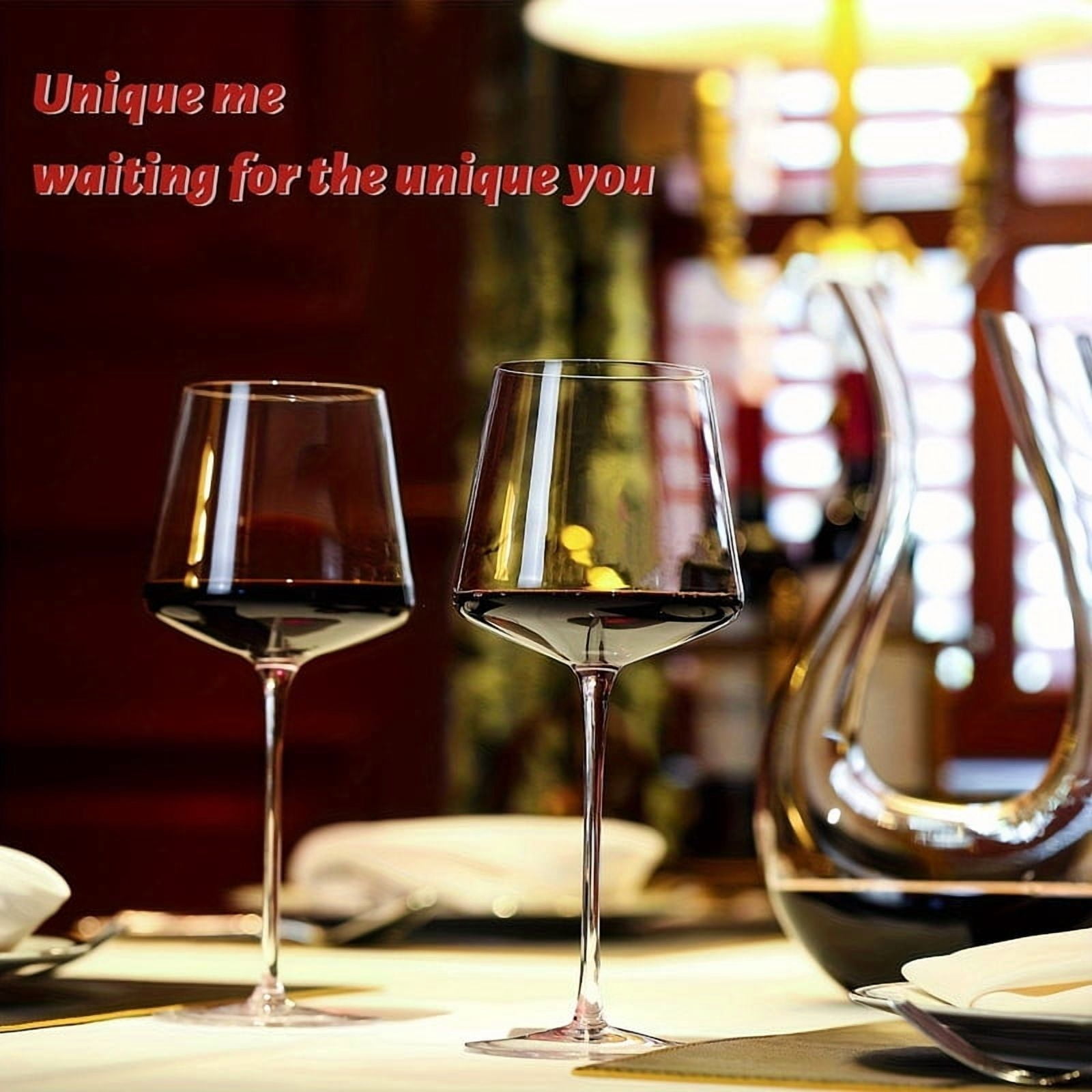 16oz Red Wine Glasses Set of 4-LeadFree Crystal Wine Glass with Tall Long Stem, Hand Blown Italian Style Stemmed Square Wine Glasses Gifts for Home Party