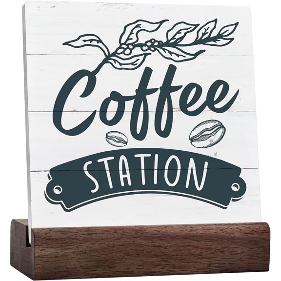 Coffee Wood Signs, Ceramic Table Sign Desk Decor, Farmhouse Coffee Signs for Coffee Station, Freestanding Wood Signs Table Art, Rustic White Coffee Sign, Decor Sign for Coffee Bar Home Office Kitchen