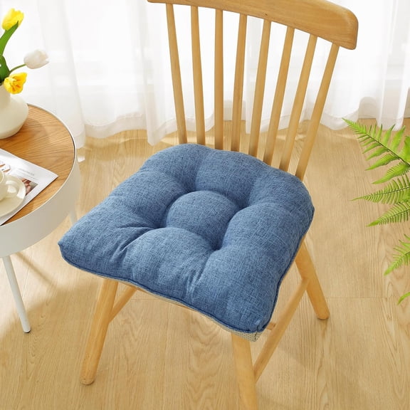 Cotton Linen Soft Comfort Chair Cushion 18"x17"x2" Tufted Chair Pads with Ties Non-Slip Seat Cushions for Indoor Dining Room Kitchen and Office Chairs