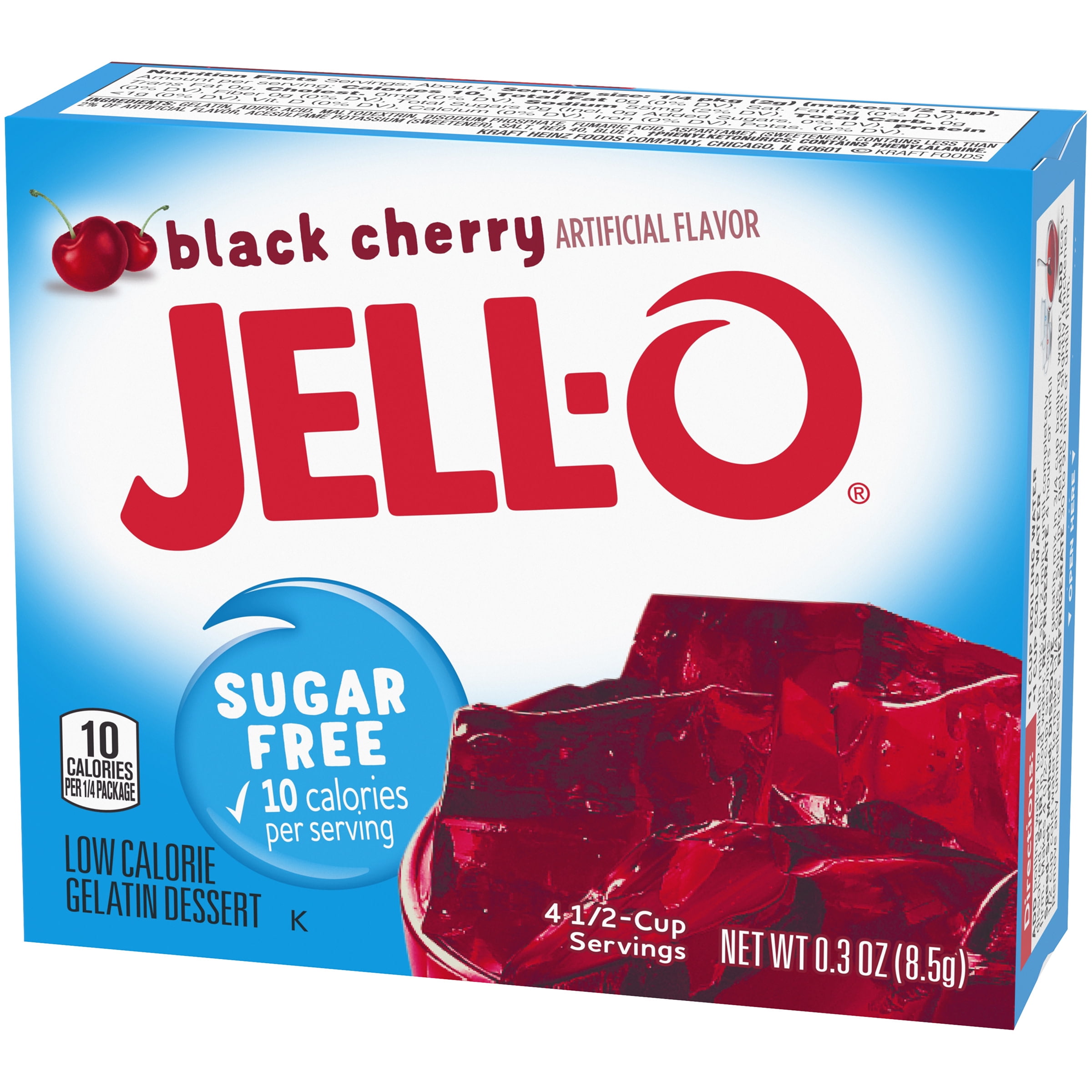 Jell O Black Cherry Sugar Free Gelatin Dessert Mix 0 3 Oz Box Walmart Com