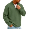 thumbnail image 3 of Men's Vintage Waffle Knit Long Sleeve Zip Up Stand Collar Casual Shirt for Spring Fall Street Fashion,Army Green,L, 3 of 7