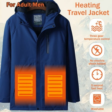 Men's USB Charging Electric Heated Coat Soft Lightweight Hooded Jacket Padded Thermal Carbon Fiber Adjustable Temperature Control for Outdoor Hiking Riding Camping (Blue, (Best Riding Jackets India)