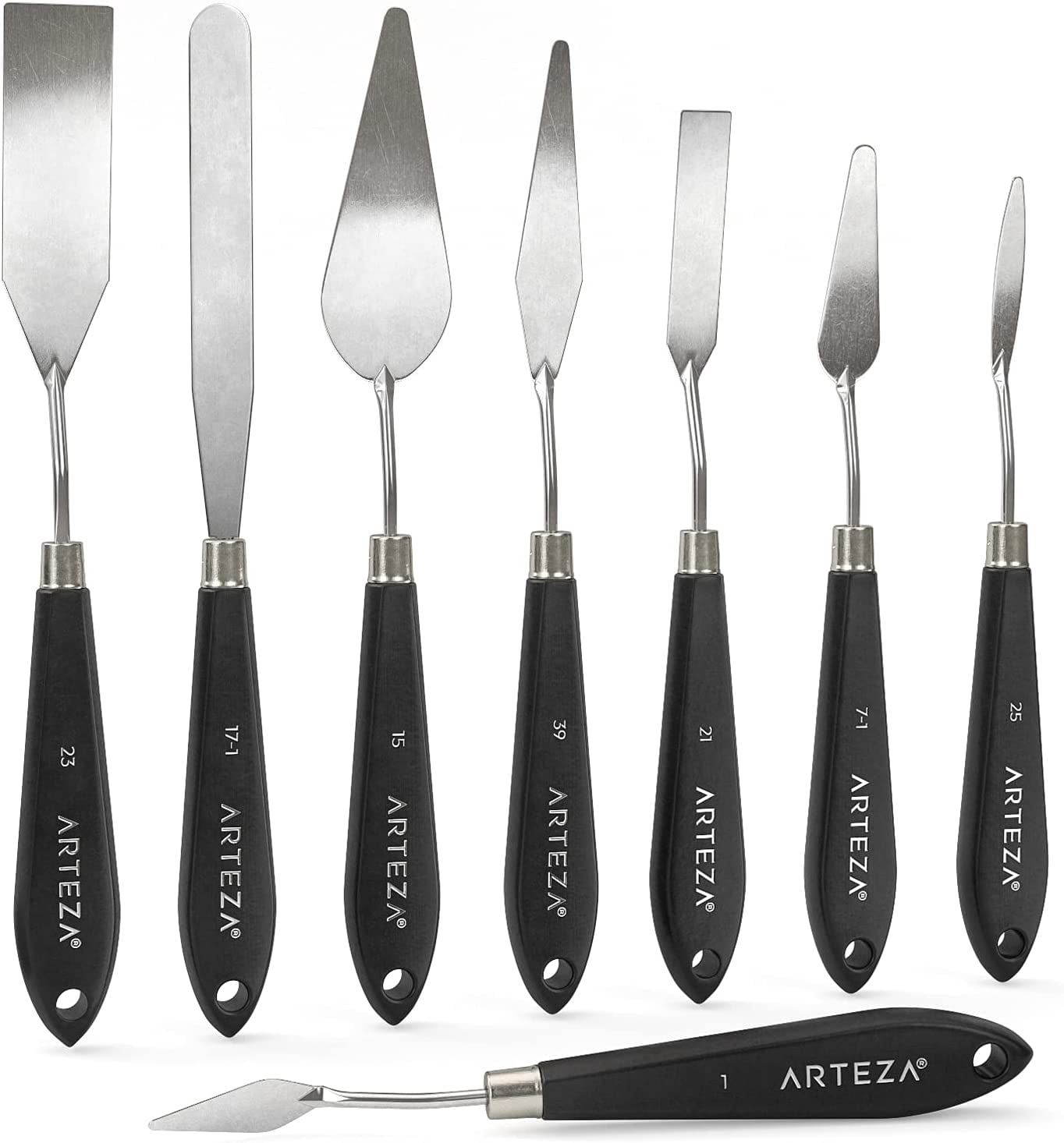 Knives 8-Pack, Sizes No. 1, 25, 7, 15, 39, 23, 17, 21, Durable Stainless Steel Blade & Break-Resistant Wooden Handle, Art Supplies for Oil & Acrylic Painting
