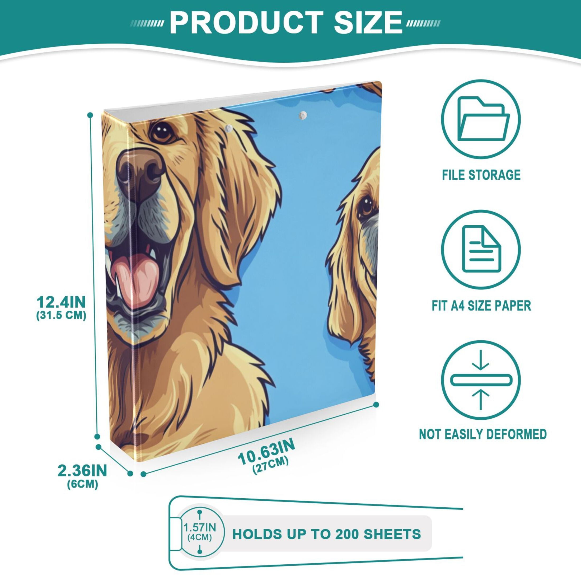 Dogs Face 3 Ring Binders 1.5 inch Hardcover File Folders with Interior Pockets A4 Size Organizer for School Office Hospital