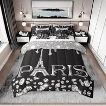 Eiffel Tower Comforter Queen 7 Piece,(Not Real)Black and White Bling Bling Sparkles Bed in A Bag,Gradient Diamond Bedding Sets,Girly Sequins Reversible Bed Sets with Sheet Set