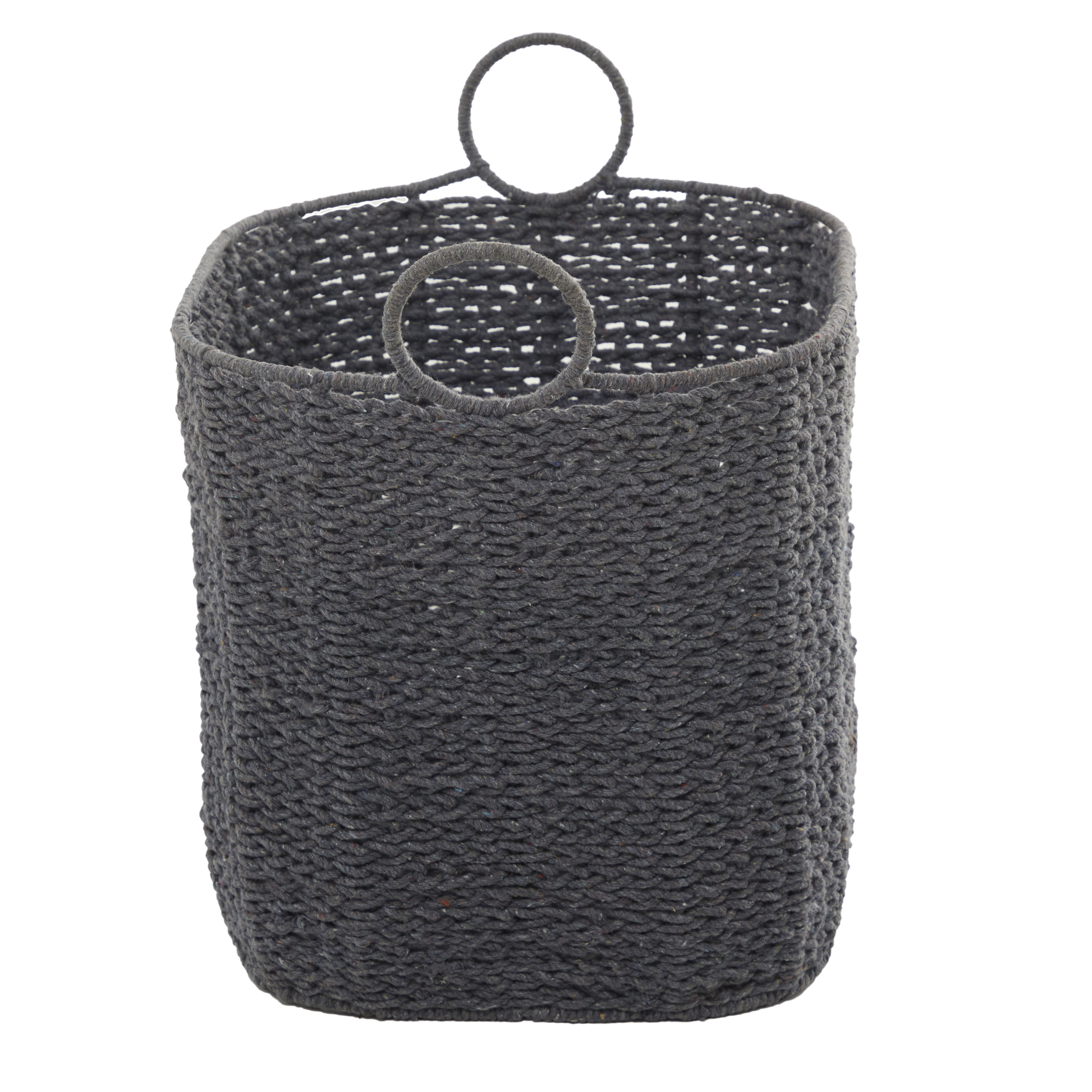 CosmoLiving by Cosmopolitan 20" x 18" Gray Cotton Handmade Storage Basket with Handles, 1-Piece