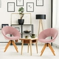 thumbnail image 3 of Gymax Set of 2 Swivel Accent Chair Modern Velvet Vanity Chair w/ Wood Legs Pink, 3 of 8