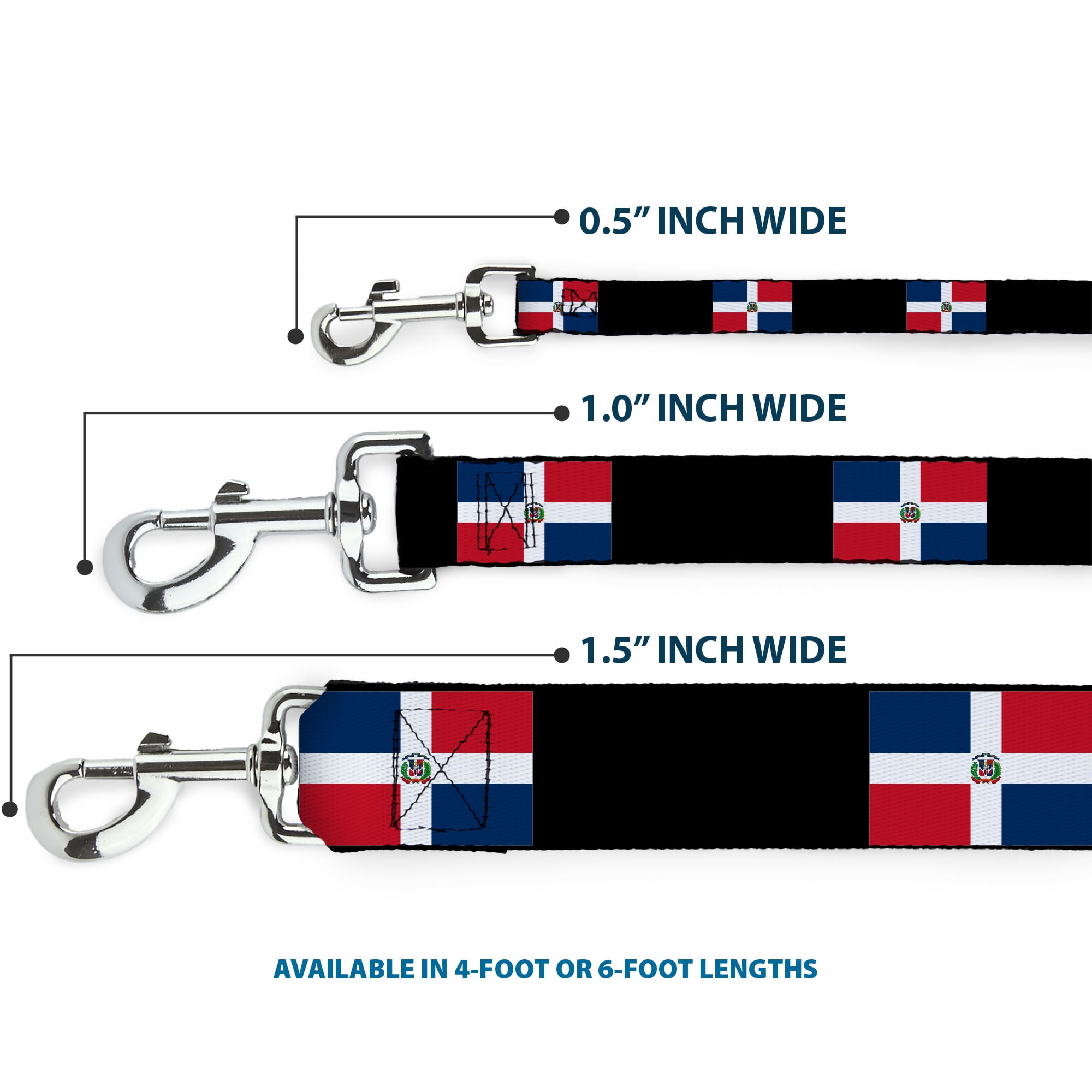 Buckle-Down Pet Leash, Dog Leash, Dominican Republic Flags Black Blocks, 6 Feet Long 1.0 Inch Wide