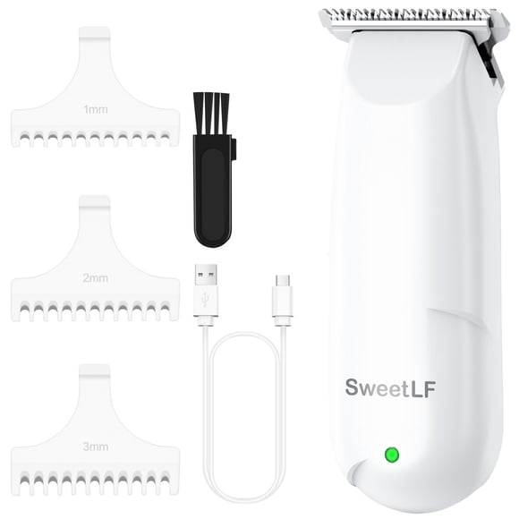 SweetLF Cortapelos, Cortapelos Inalámbrico Silencioso, Mini Kit de Corte de Pelo con 3 Peines Guía, Recargable por USB, Portátil, Blanco