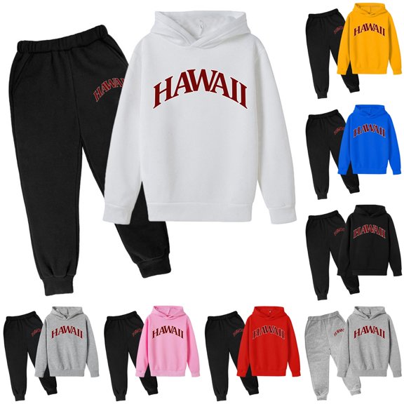 HCYSFG Boys Hawaii Letter Graphic Tracksuit Sets 2 Piece Hooded Long Sleeve Hoodie And Jogger Pants Sweatsuit Sets Elastic Waist Ribbed Matching Sets