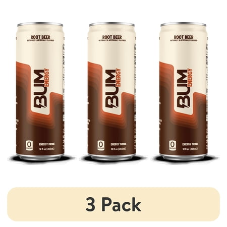 (3 pack) BUM Energy Root Beer Energy Drink, Zero Sugar, 112mg Natural Caffeine, Crash Free Focus, 12 fl oz Can
