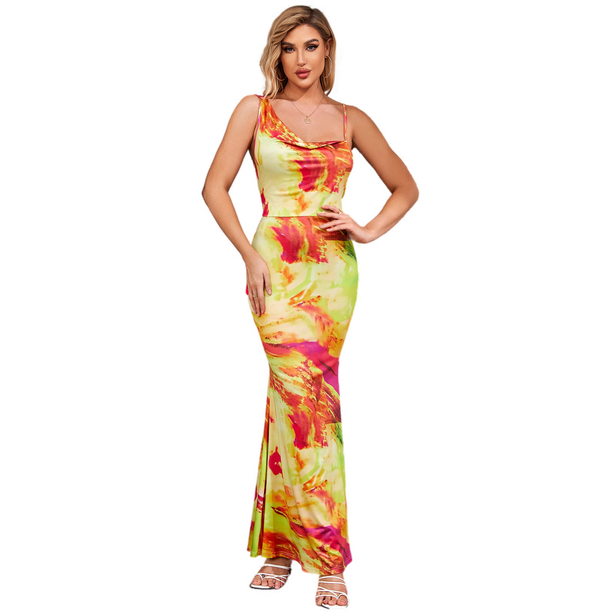 Sun Goddess Golden Marble Beach Sleeveless Maxi Dress