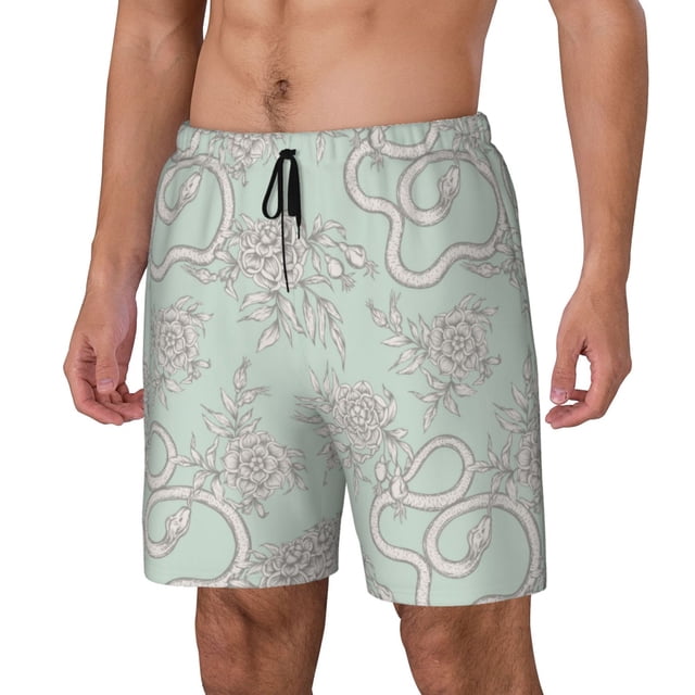 Balery Retro Snake Bañador para hombre, shorts de playa de secado rápido con entrepierna y forro de compresión-Large