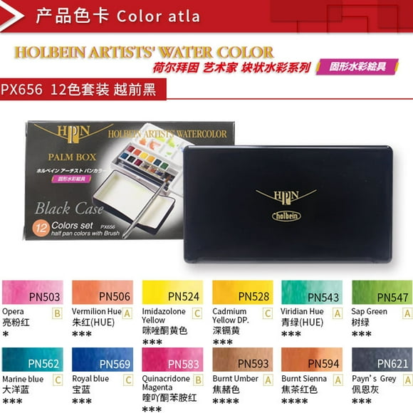 Holbein Ensemble d'Aquarelle Solide de Qualité Maître 12 Couleurs Pigments de Qualité Artistique Kit d'Aquarelle pour Peinture Professionnelle Étudiants en Art Projets Créatifs