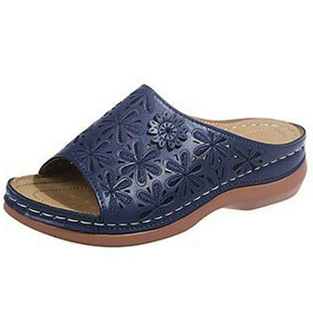 

Leather Soft Footbed Orthopedic Arch-Support Sandals Women\ s Summer Beach Shoes Flat Heel