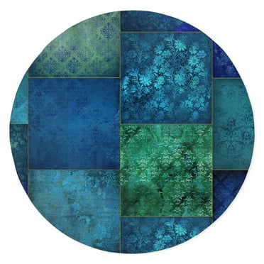 ECLECTIC BOHEMIAN PATCHWORK BLUE AND GREEN Outdoor Rug By Kavka Designs