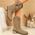 thumbnail image 4 of Winter Fall Ethnic Wide Calf Cowboy Boots for Women 2025 Boho Suede Chunky Heeled Mid Calf Cowgirl Short Booties, 4 of 7