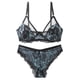 thumbnail image 1 of Conjunto de sujetador y bragas de encaje floral de malla con push-up de talla grande para mujer INSPIRE CHIC, negro y azul, 40D-L, 1 of 1