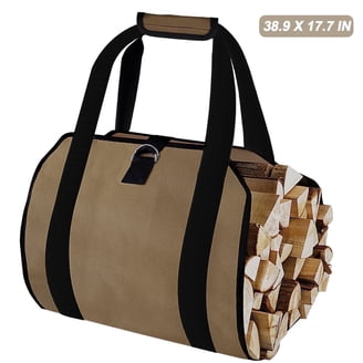 G GOOD GAIN Firewood Carrier Waxed Canvas with Handles, Wood Carrier for Firewood, 39x18 Inch Heavy Duty Firewood Storage Tote, Fireplace Log Carrier Indoor Bag, Wood Stove Accessories. Rust