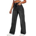 thumbnail image 2 of Ankle Denim Pants with Pockets Y2k Frayed Raw Hem Ripped Distressed Jean Travel Cropped Pants Cowgirl Outfits Boyfriend Jeans for Women Trendy Stretchy Baggy Jean High Waisted Straight Leg Jeans, 2 of 5